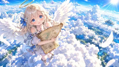 迷子のちいさな天使と天空の浮遊城｜雲海に広がるファンタジー世界