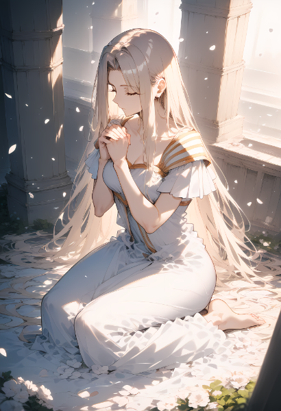 目を閉じて祈っているアイリスフィール