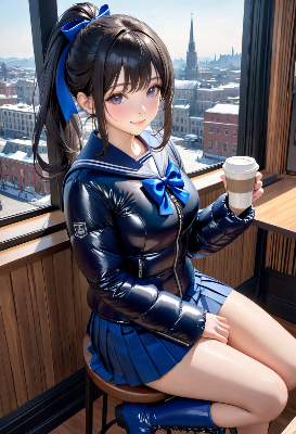 青系セーラーダウン制服のJK
