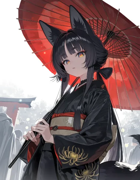 紅傘を差す黒狐の雨の約束