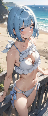 ビーチの青髪さん