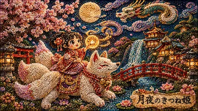 月夜のきつね姫と白狐の輝く旅