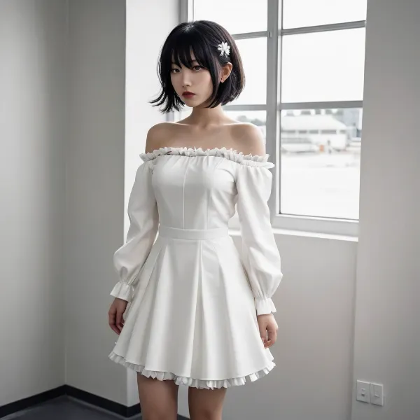 窓辺の白い花の少女