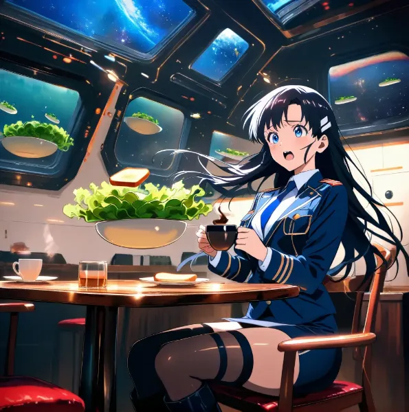 宇宙船での朝食