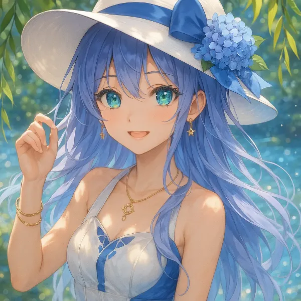 湖畔の青い花嫁の微笑み