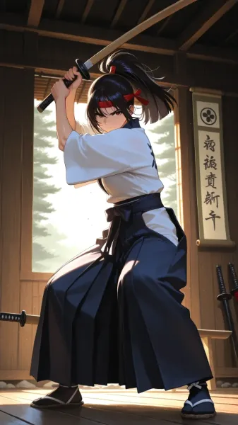 道場で訓練をする女侍