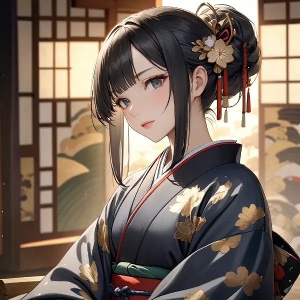 着物姿の優美な黒髪美人