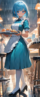 雨の中のウエイトレスさん