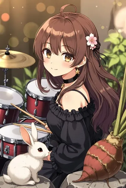 おそらく世界初と思われる兎と芋と人間でメンバーを組んでみたドラマー少女