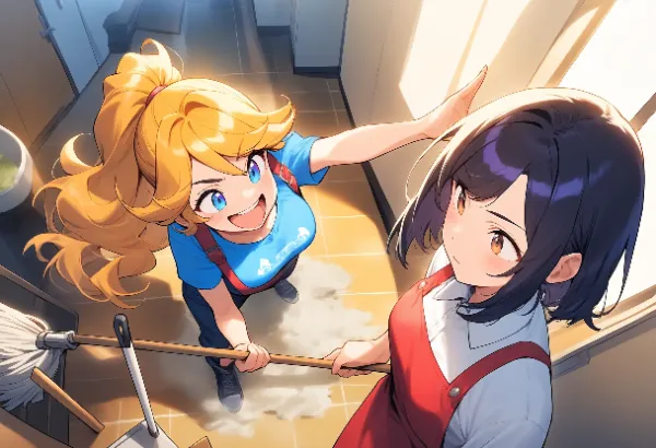 黒髪＆ブロンド・床掃除をした