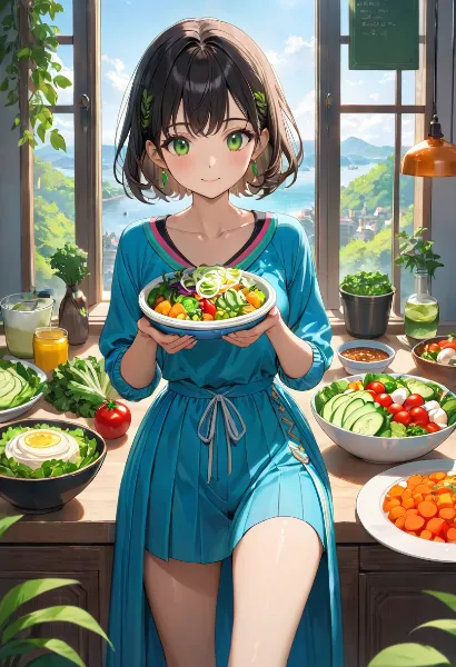 海の見える窓辺で作る笑顔のサラダ