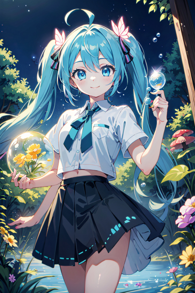 ミクと光るしゃぼん玉とお花の森