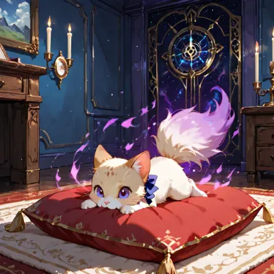 魔法の尻尾を揺らす子猫
