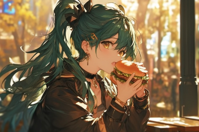 ハンバーガーを食べる女の子