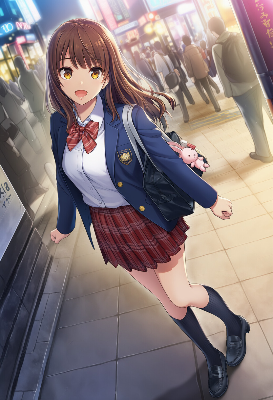 放課後の街で、うさぎちゃんと微笑む