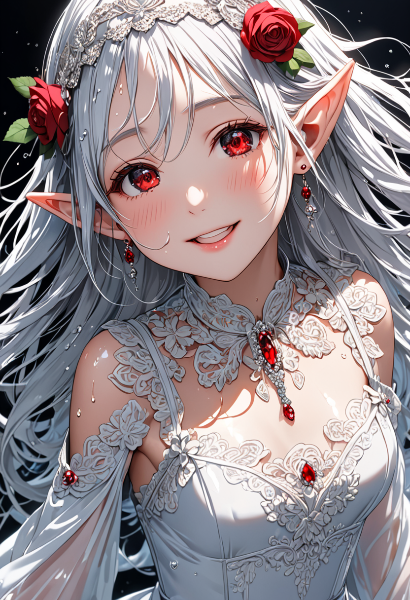 紅薔薇の冠を纏うエルフ姫の微笑み