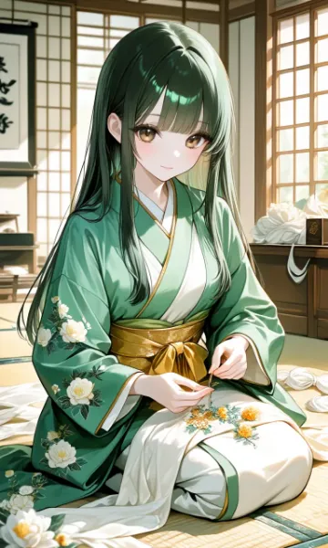 裁縫をしている女の子