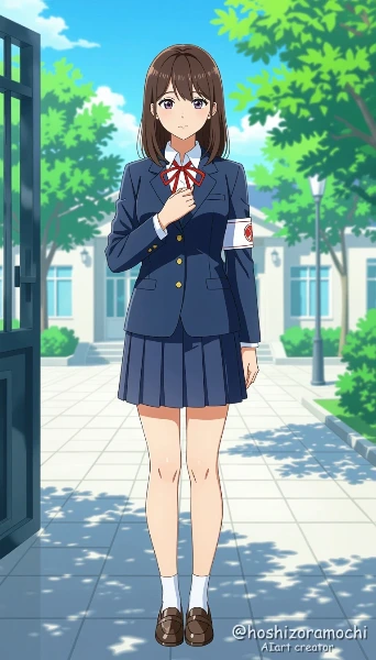 風紀の守護者、朝の校門にて - Guardian of Public Morals, at the School Gate in the Morning