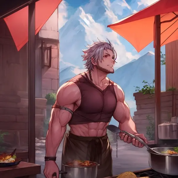 キャンプで料理する筋肉イケメン