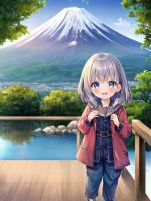富士山と女の子