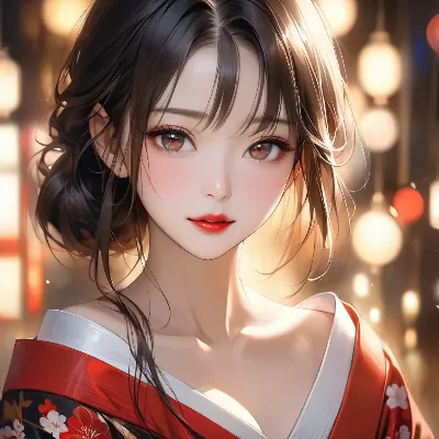 提灯に照らされた着物美人