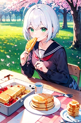 桜のそばで