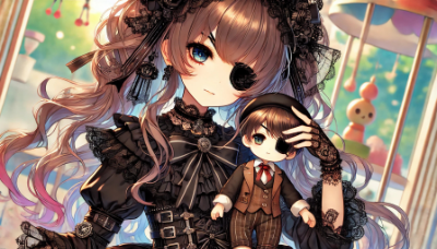 眼帯をつけた少女と人形