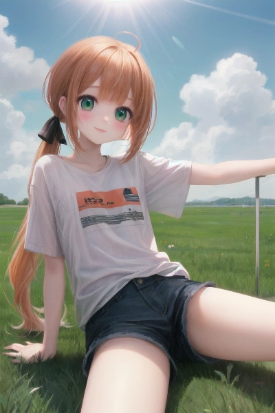 芝生に座るあいちゃん