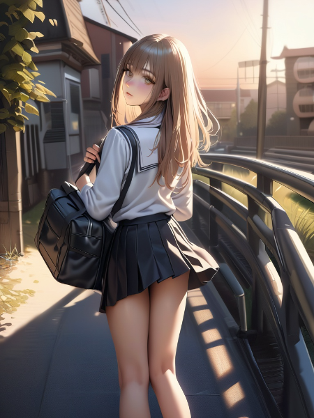 夕日に照らされて