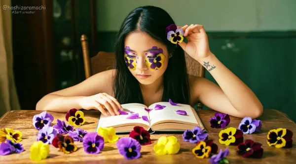 思考する花弁：パンジーの読書室