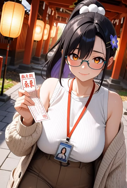 神社のおみくじと微笑む巫女(動画)