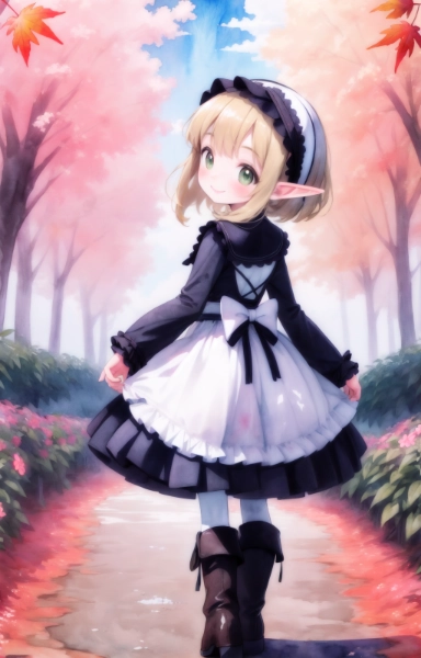 秋の景色とエルフガール