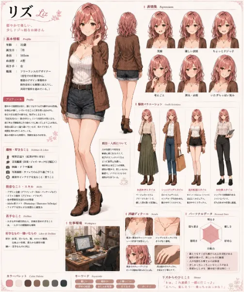 リズのキャラクターシート　穏やかな午後のデザイナールーム