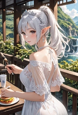 食べる白いドレスのエルフ