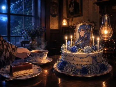 青いバラのポートレートケーキ