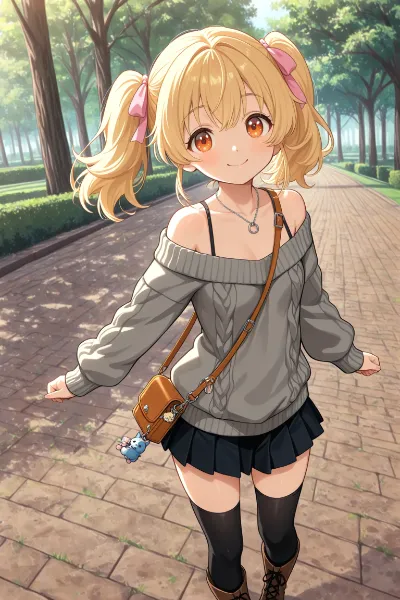 公園を歩く金髪ツインテール少女