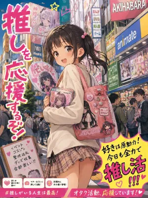 推し活する中学生のポスター　かわいいスカートJC秋葉原回遊記