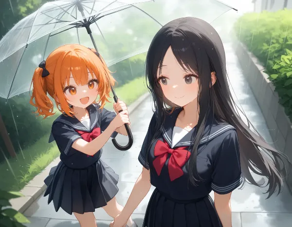 いくらと花音・雨の日の通学