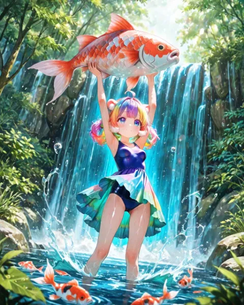 鯉のぼりを手伝うケモ耳エルフさん