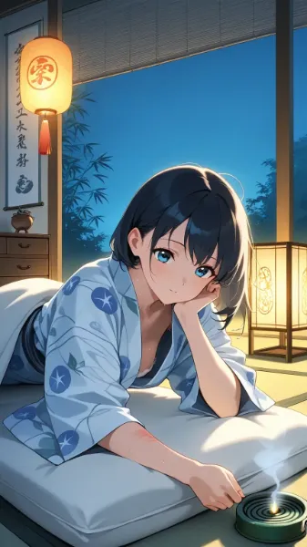 浴衣の女性と蚊取り線香(8月20日,蚊の日・モスキートデー)