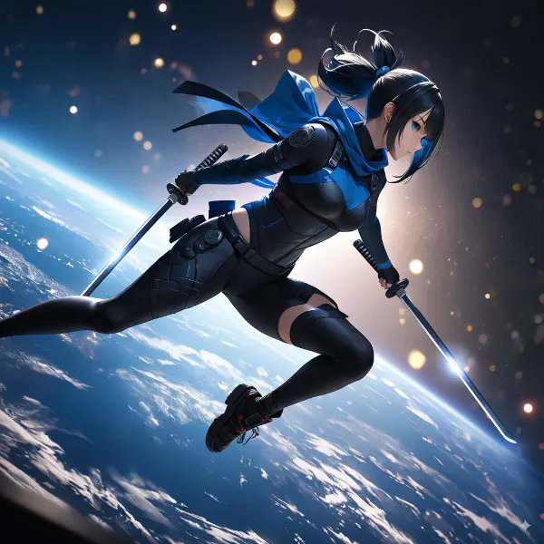 宇宙を駆ける青い剣士