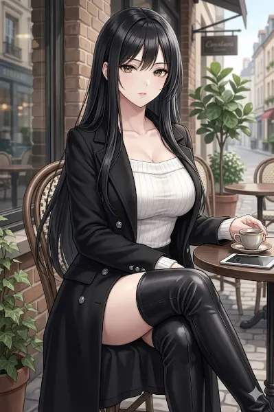 パリの街角で待つ美女