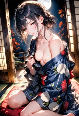 月夜の魅惑的な浴衣美人