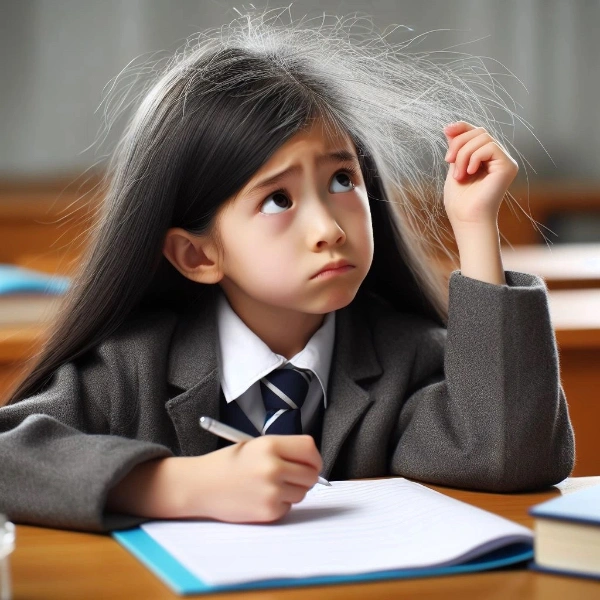 白髪のせいで集中できない女の子