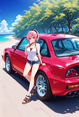 サイバーな車と海と彼女