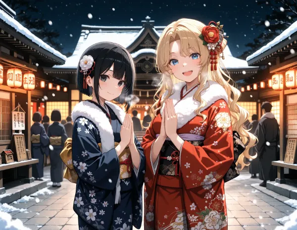 黒髪＆ブロンド・初詣