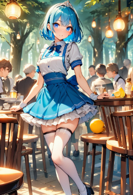 水色髪の店員さん