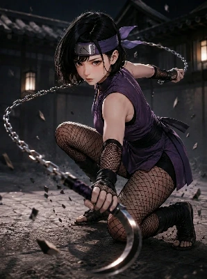 くノ一（女）鎖鎌を振り回す