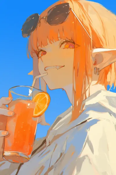 オレンジジュースを飲む吸血鬼