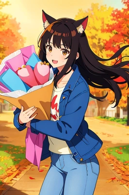 猫耳少女と花束